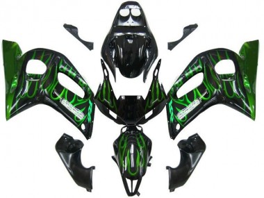 Affordable 1998-2002 Black Green Flame Yamaha YZF R6 Motorbike Fairing Kits