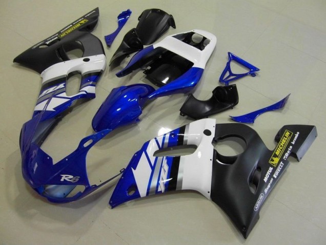 Affordable 1998-2002 Blue White and Black Yamaha YZF R6 Motorcylce Fairings