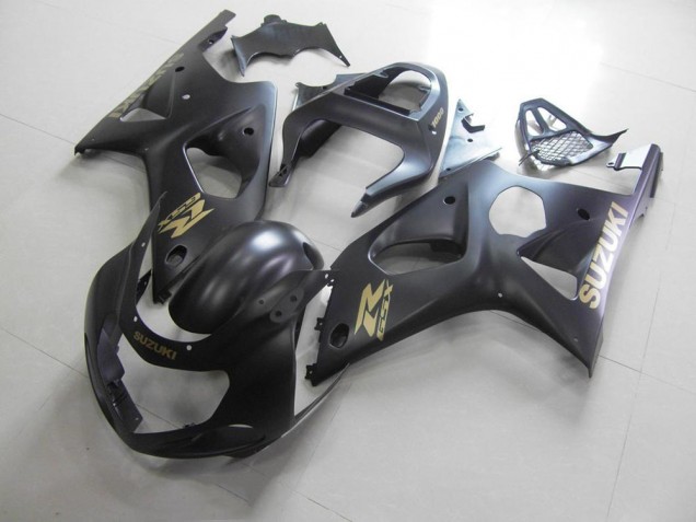 Affordable 2000-2002 All Matte Black with Gold Sticker Suzuki GSXR 1000 Motorcycle Bodywork