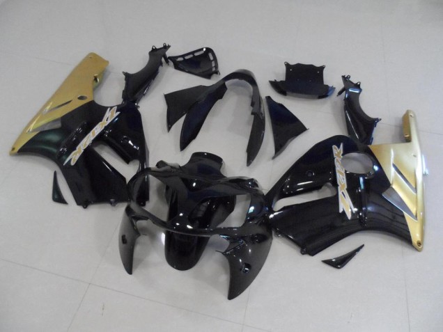 Affordable 2002-2006 Black and Gold Kawasaki ZX12R Motorcycle Replacement Fairings