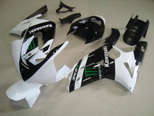 Affordable 2003-2004 White Monster Kawasaki ZX6R Bike Fairings