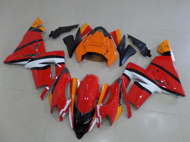 Affordable 2003-2005 Orange Black and White Kawasaki ZX10R Bike Fairings