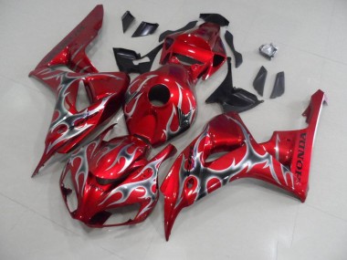 Affordable 2006-2007 Red with Black Grey Flame Honda CBR1000RR Motorcycle Bodywork