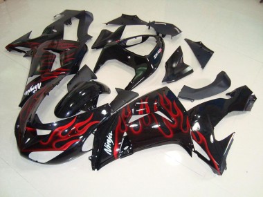 Affordable 2006-2007 Black Red Flame Kawasaki ZX10R Moto Fairings