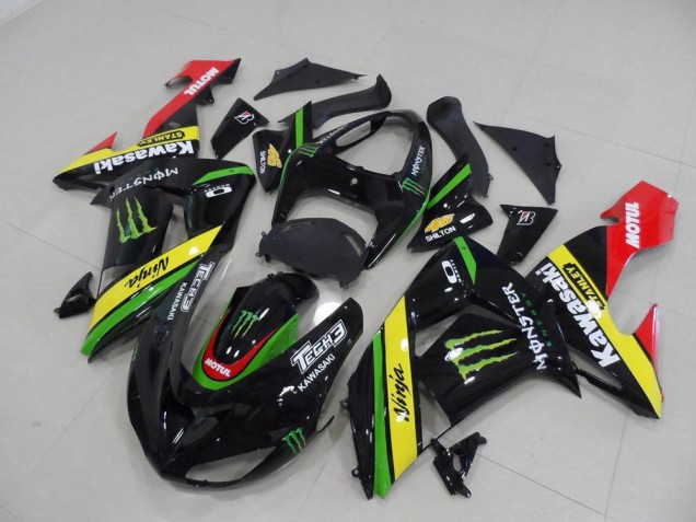 Affordable 2006-2007 Black Yellow Monster Kawasaki ZX10R Motorcycle Replacement Fairings