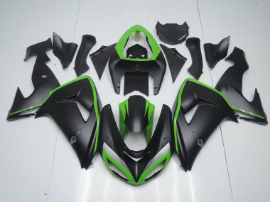 Affordable 2006-2007 Matte Black with Green Line Kawasaki ZX10R Motorcycle Fairing Kits