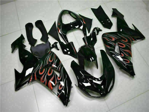 Affordable 2006-2007 Black Red Flame Kawasaki ZX10R Motorcyle Fairings