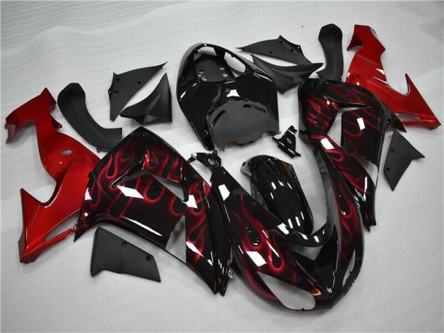 Affordable 2006-2007 Red Flame Kawasaki ZX10R Motorcycle Fairings Kit