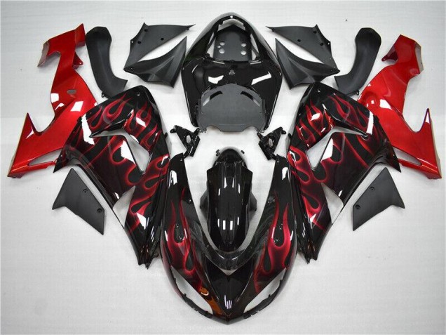 Affordable 2006-2007 Red Flame Kawasaki ZX10R Motorcycle Fairings Kit