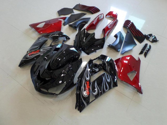 Affordable 2006-2011 Black Nd Red Silver Flame Kawasaki ZX14R ZZR1400 Motorbike Fairing