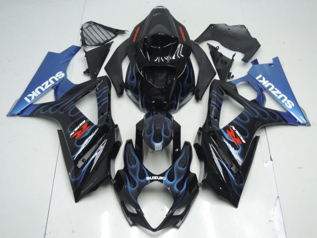 Affordable 2007-2008 Black Blue Flame Suzuki GSXR 1000 K7 Motorcycle Fairing Kit