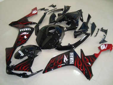 Affordable 2007-2008 Glossy Black Flame Yamaha YZF R1 Motorcycle Fairings Kits