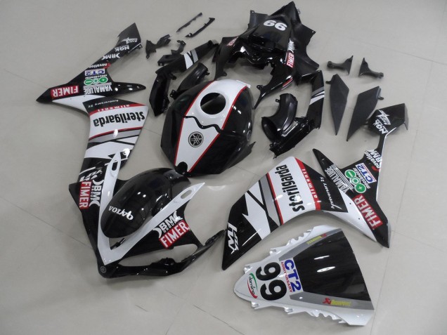 Affordable 2007-2008 Black White Stickers Packs Yamaha YZF R1 Motorcycle Fairings Kit