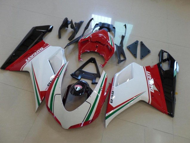 Affordable 2007-2014 White Red Ducati 848 1098 1198 Bike Fairing Kit