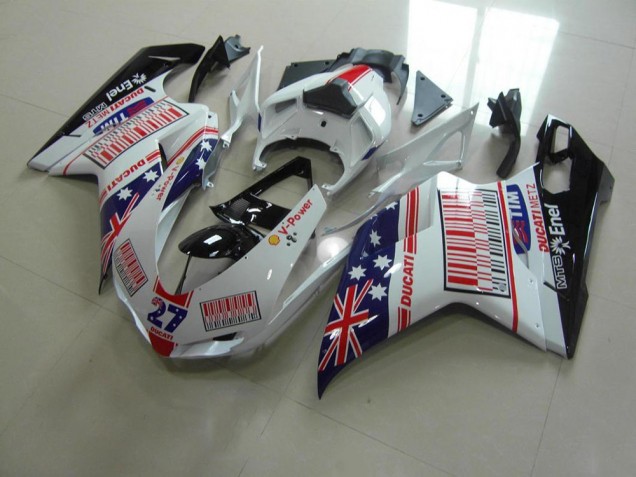 Affordable 2007-2014 White Blue Red Ducati 848 1098 1198 Bike Fairings