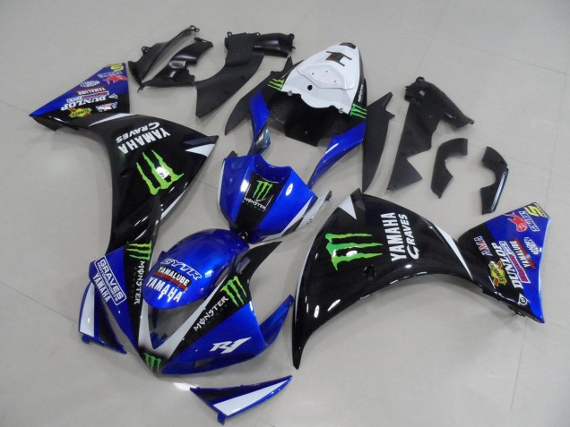 Affordable 2009-2011 Blue Black Monster Yamaha YZF R1 Bike Fairings