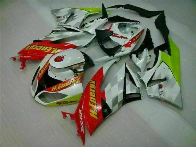 Affordable 2009-2012 White Red H. Energy Kawasaki ZX6R Motorcycle Fairings Kit