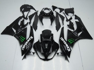 Affordable 2009-2012 Black with Monster Kawasaki ZX6R Replacement Motorcycle Fairings