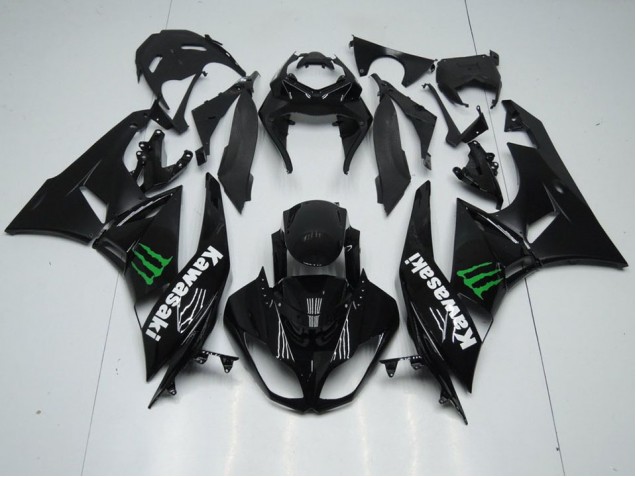 Affordable 2009-2012 Black with Monster Kawasaki ZX6R Replacement Motorcycle Fairings