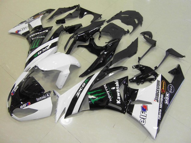 Affordable 2009-2012 White Monster Kawasaki ZX6R Moto Fairings