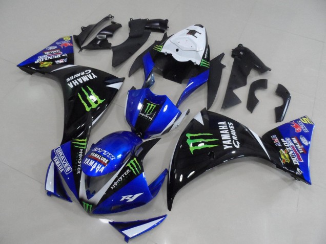 Affordable 2012-2014 Blue Black Monster Yamaha YZF R1 Motorcycle Fairing Kits