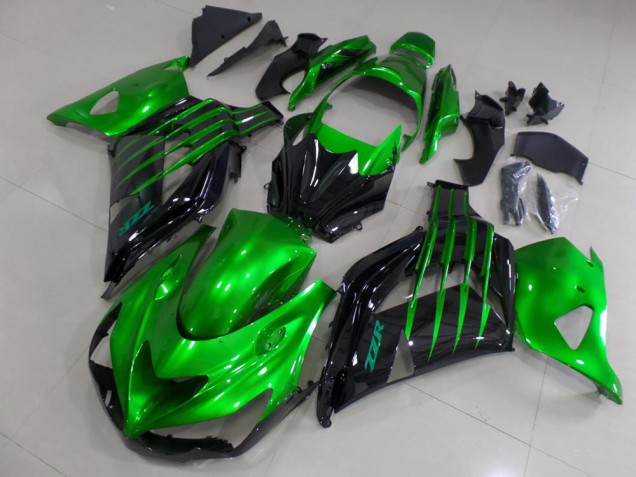 Affordable 2012-2021 Candy Green and Black Kawasaki ZX14R ZZR1400 Motorcycle Fairings Kits