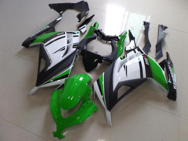 Affordable 2013-2016 Green Black and White Kawasaki ZX300R Motorcycle Fairing