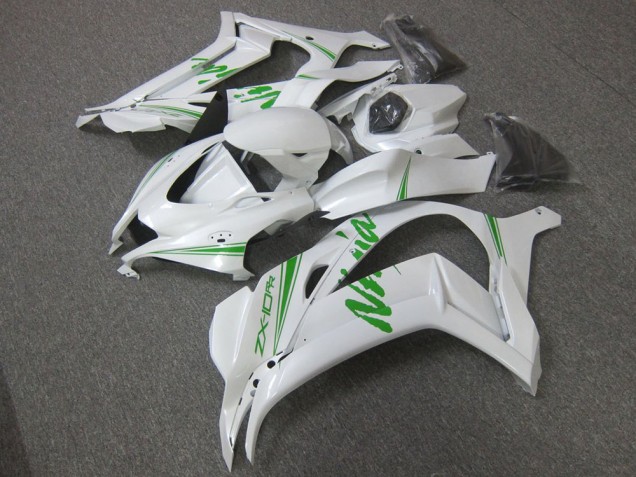 Affordable 2016-2019 White Green Kawasaki ZX10R Motorcycle Fairing