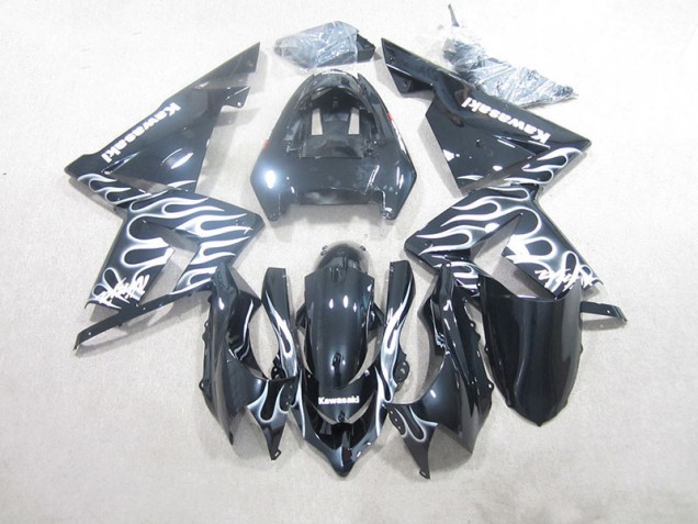 Affordable 2003-2005 Black White Flame Kawasaki ZX10R Motorcycle Fairings