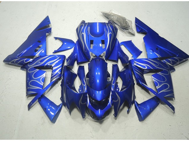 Affordable 2003-2005 Blue White Flame Kawasaki ZX10R Motorcycle Replacement Fairings