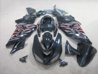 Affordable 2006-2007 Black White Red Flame Kawasaki ZX10R Motorbike Fairing