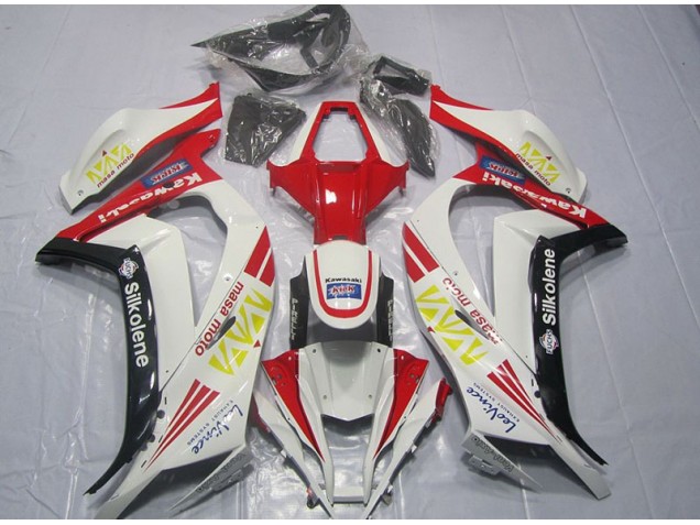 Affordable 2011-2015 White Red Silkolene Kawasaki ZX10R Motorcycle Fairings Kit