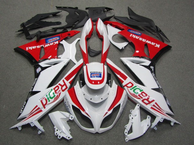 Affordable 2009-2012 White Red Rapid Kawasaki ZX6R Motorcycle Fairing