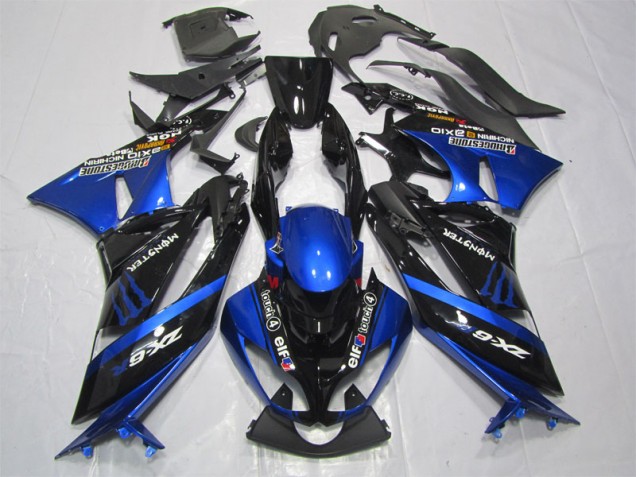 Affordable 2009-2012 Black Blue Monster Kawasaki ZX6R Motorcycle Fairing Kit