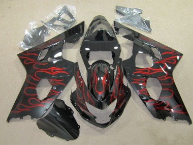 Affordable 2004-2005 Black Red Flame Suzuki GSXR600 Replacement Fairings