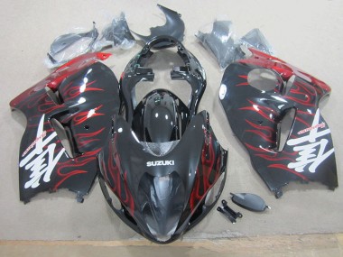 Affordable 1996-2007 Black Red Flame Suzuki GSXR1300 Hayabusa Motorcylce Fairings