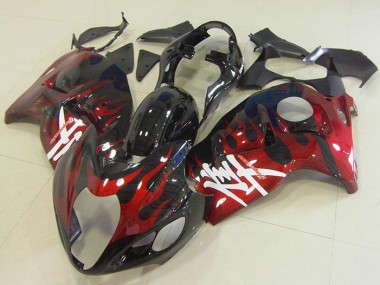 Affordable 1996-2007 Black Red Flame Suzuki GSXR1300 Hayabusa Bike Fairings