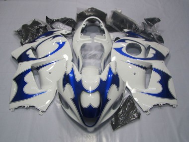 Affordable 1996-2007 White Blue Suzuki GSXR1300 Hayabusa Bike Fairing Kit