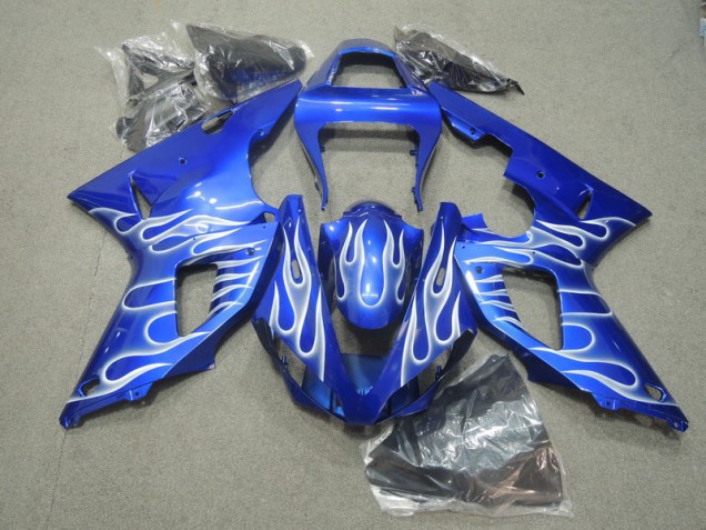 Affordable 2000-2001 Blue White Flame Yamaha YZF R1 Motorcycle Fairings Kit