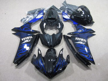 Affordable 2007-2008 Black with Blue Flame Yamaha YZF R1 Motorcycle Fairing Kit