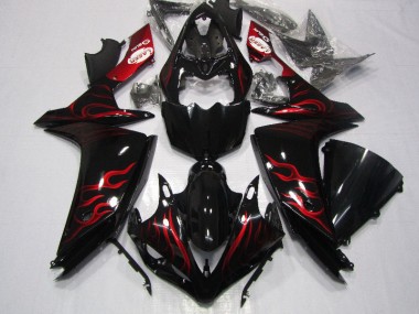 Affordable 2007-2008 Black Red Flame Yamaha YZF R1 Motorcycle Fairings