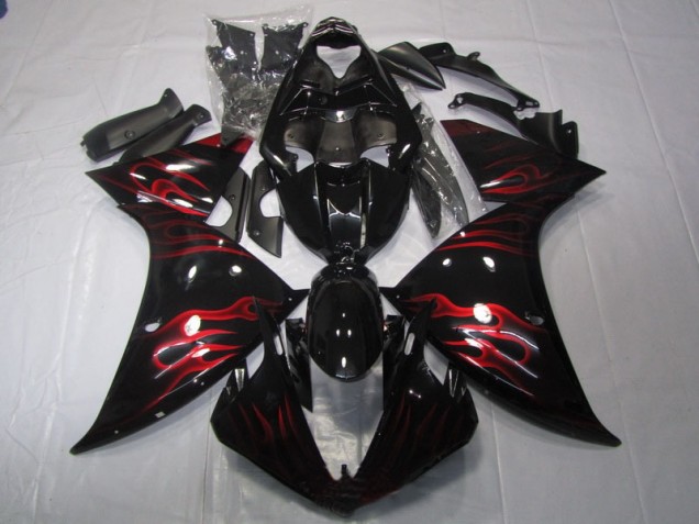 Affordable 2009-2011 Black Red Flame Yamaha YZF R1 Motor Fairings