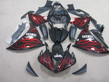 Affordable 2009-2011 Black Red Flame White Decal Yamaha YZF R1 Motorbike Fairings