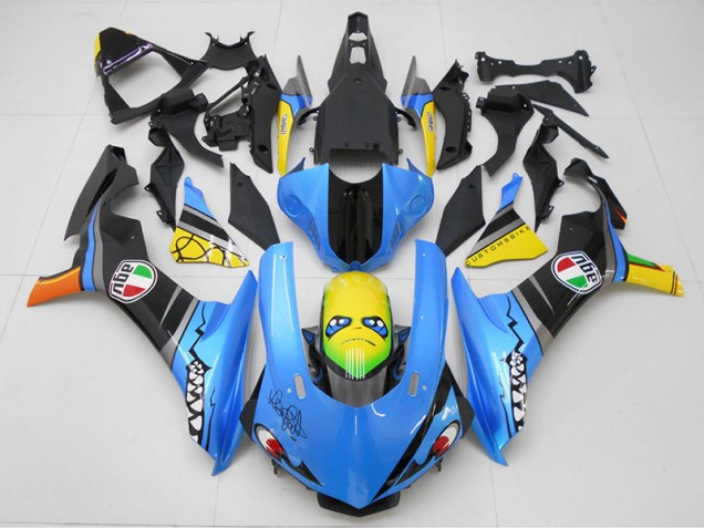 Affordable 2015-2019 Blue Yellow Shark Yamaha YZF R1 Motorcycle Replacement Fairings