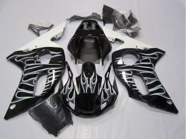 Affordable 1998-2002 Black White Flame Yamaha YZF R6 Motorcycle Fairing