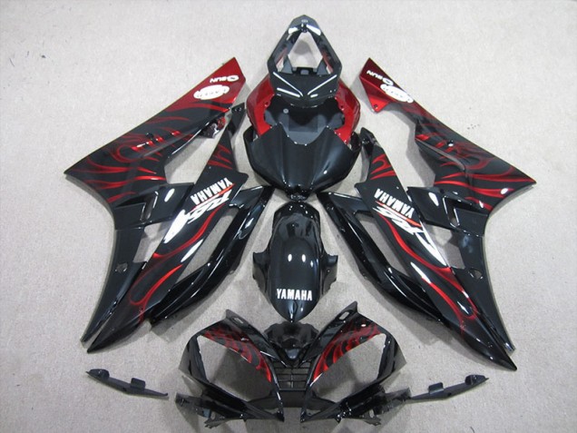 Affordable 2006-2007 Black Red Flame Yamaha YZF R6 Motorcycle Bodywork